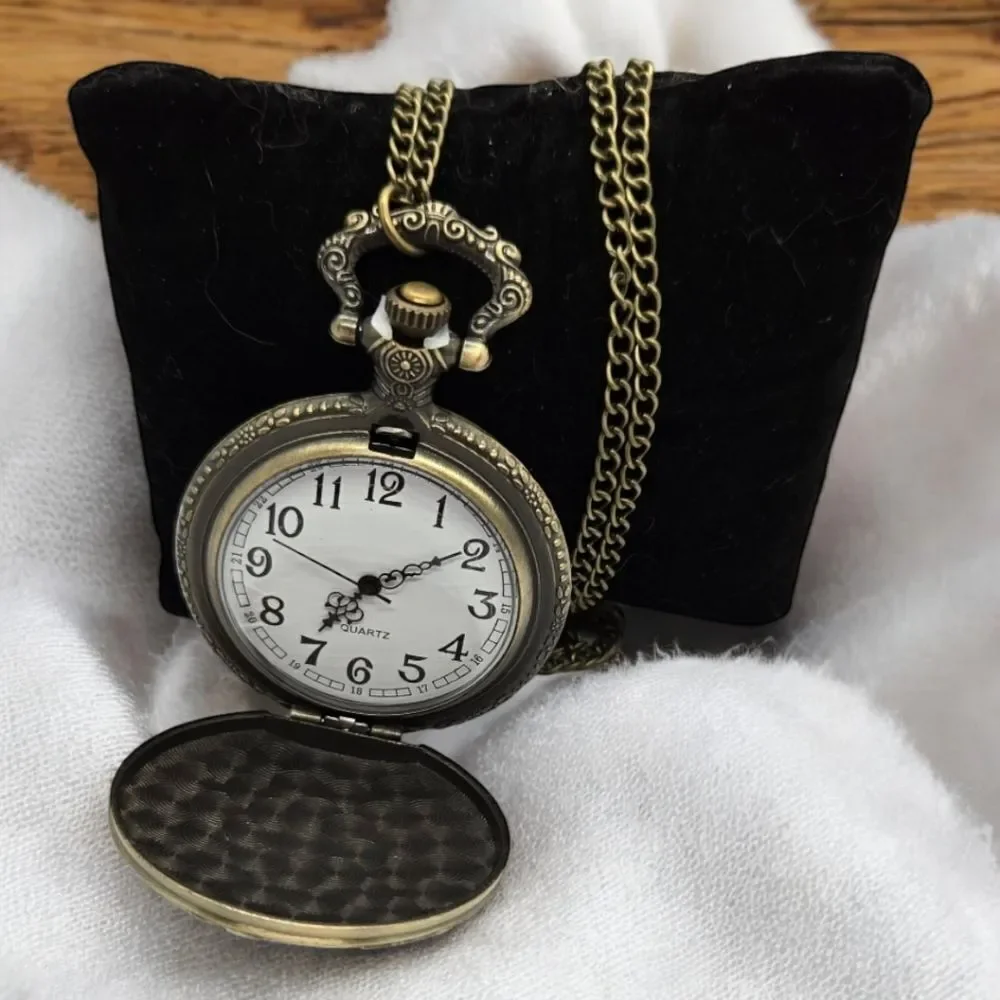 Steampunk Viking Wolf Pocket Watch Antique Bronze Norse Engraved Quartz Chain